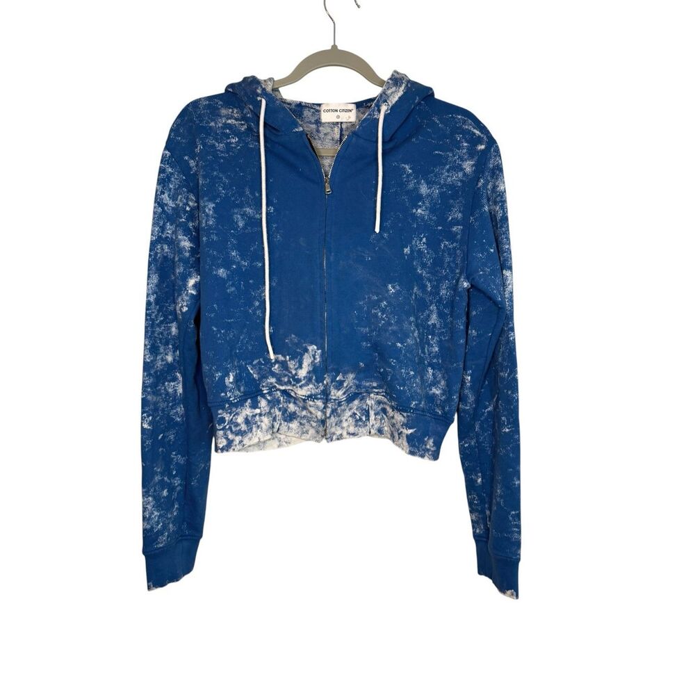 Cotton Citizen Milan Cropped Tie Dye Zip Up Hoodie Blue Wash Size Small